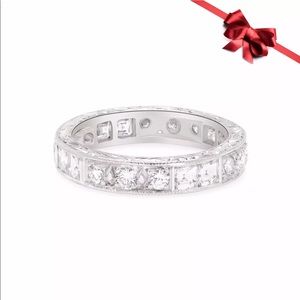 Vintage Platinum Diamond Ring w/ Round & Baguette